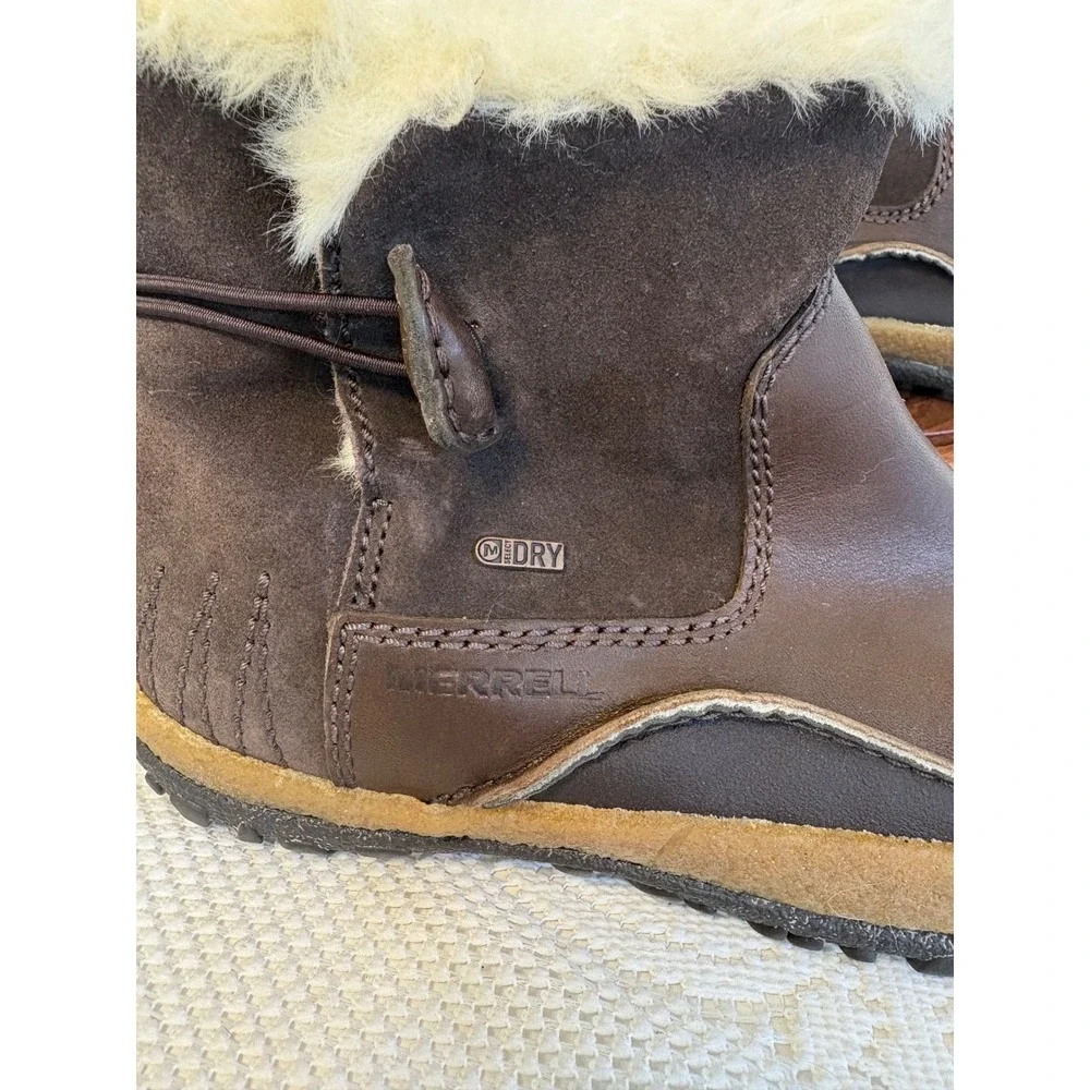 Merrell M-Select DRY Brown Leather gorpcore Suede Faux Fur Winter Boots  w-7.5